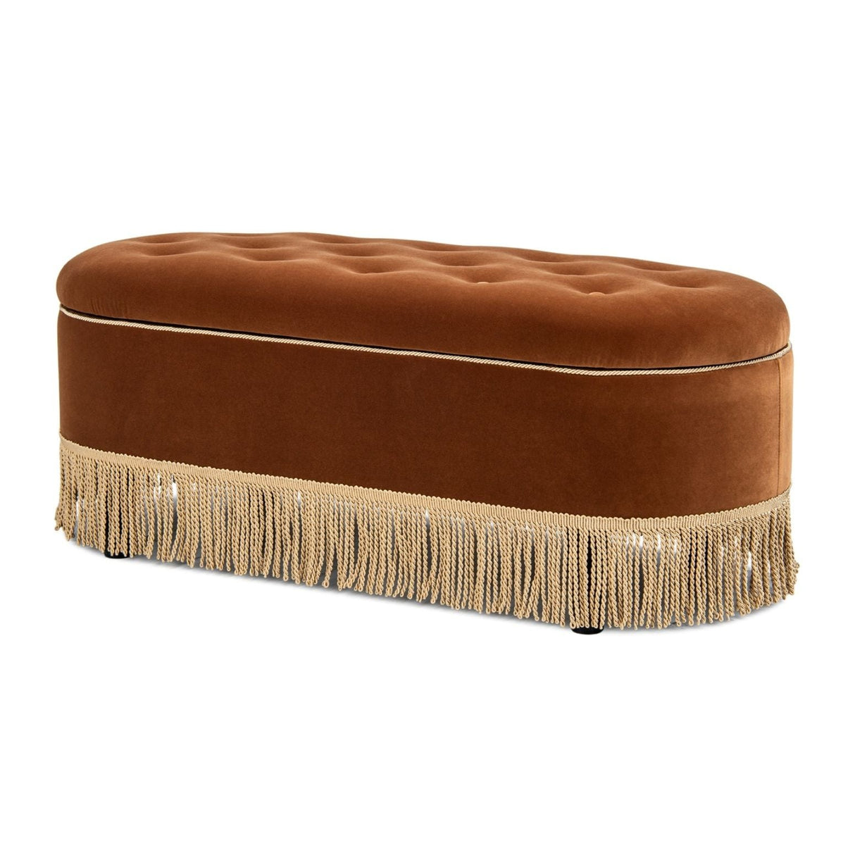 Melindaa - Oval Tufted Bullion Fringe Storage Bench