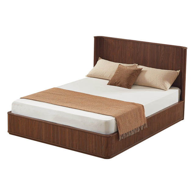 Walnut Finish Fluted King Platform Bed – OROA, view 1