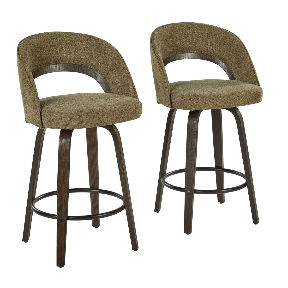 Sage Green Fabric Swivel Counter Stools — pair on a white background