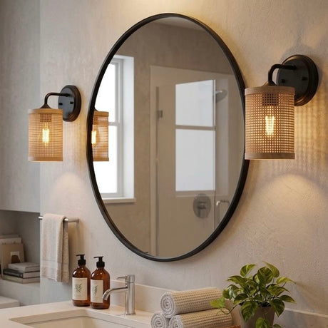 Black Rattan Wall Sconce Wicker | OROA