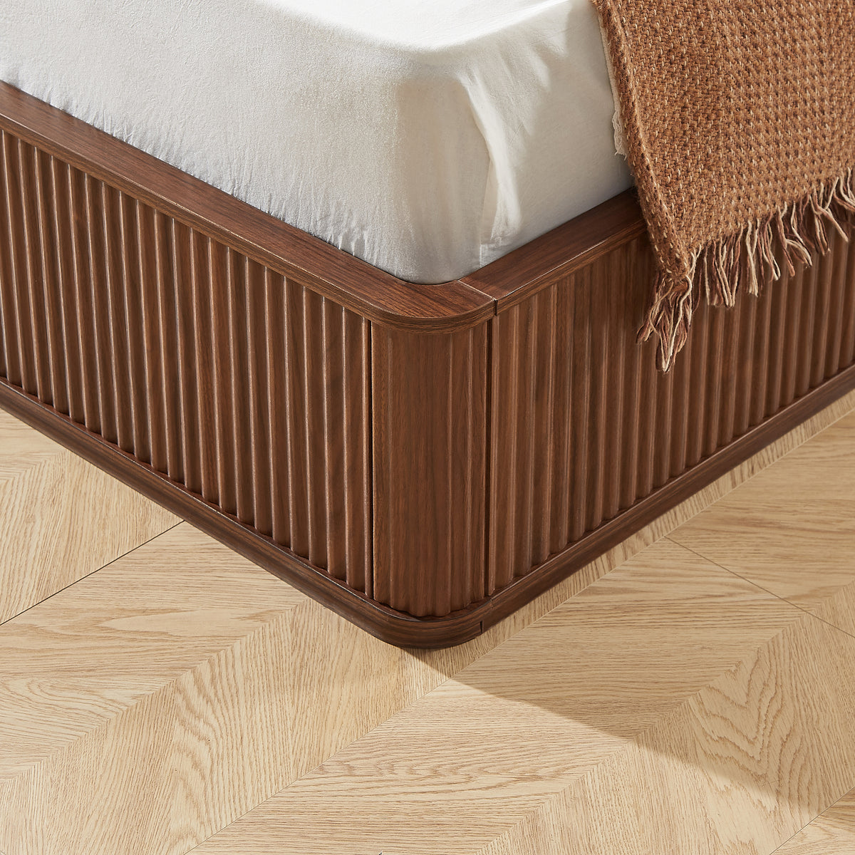 Walnut Finish Fluted King Platform Bed – OROA, view 4