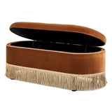 Melindaa - Oval Tufted Bullion Fringe Storage Bench