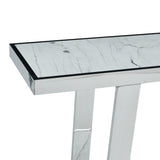 Silver and White Marble Look Two Tier Console – OROA, view 5