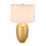 Round Aluminum Sheet Gold Table Lamp with White Fabric Shade
