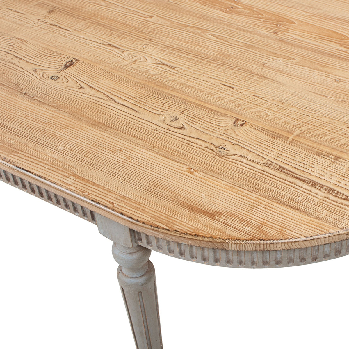Colette Reclaimed Pine Oval Dining Table, Antique Natural Brown Top and Blue-Grey Base - OROA Modern Furniture