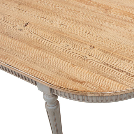 Colette Reclaimed Pine Oval Dining Table, Antique Natural Brown Top and Blue-Grey Base - OROA Modern Furniture
