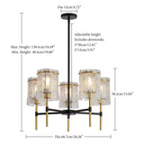 5 Light Farmhouse Chandelier, Textured Glass Pendant Light