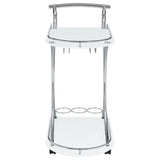 Allen 2-Tier Glass Shelf Bar Cart with Stemware and Wine Rack, White and Chrome Metal - OROA Modern Furniture