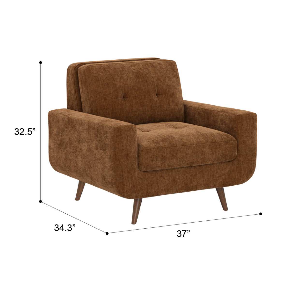 Russet Upholstered Chair, Orange and Dark Brown Polyester - OROA Modern Furniture