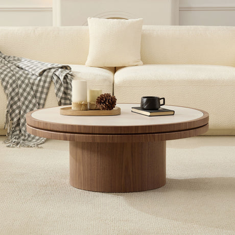 Mid Century Coffee Table with Stone Tabletop & Walnut Finish - OROA