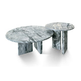 Two marble coffee tables on a white background