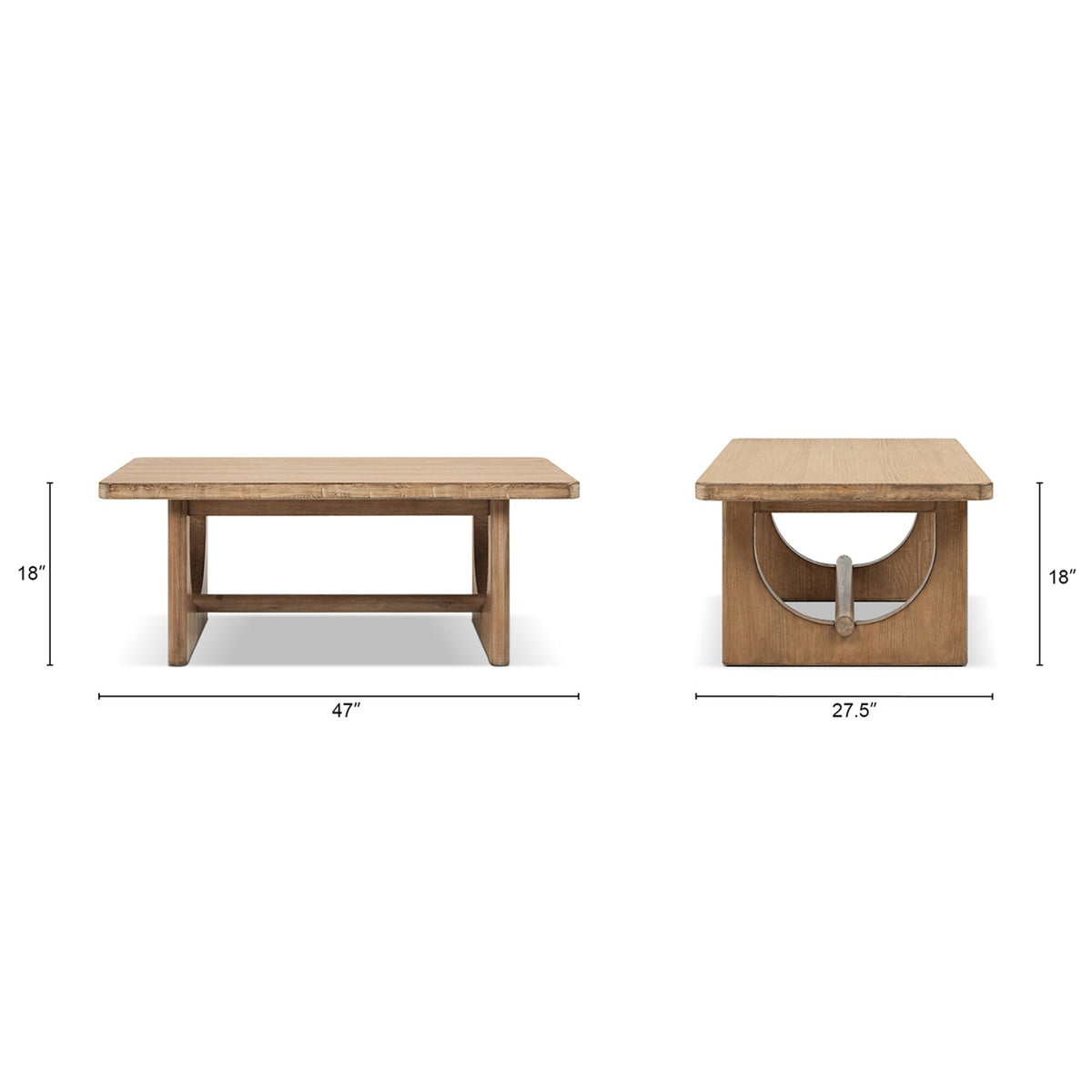 Turnkey Coffee Table with Trestle Base, Antique Natural Brown Reclaimed Pine - OROA Modern Furniture