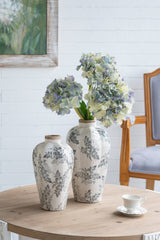 White Ceramic Accent Vase with Gray Floral Design - OROA