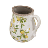 White Ceramic Pitcher Vase with Lemon Motif - OROA