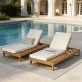 Teak Wood Chaise Lounge with 4-Inch Cushion - OROA