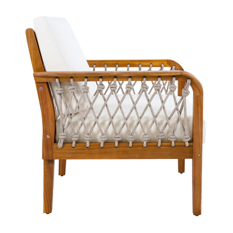 Teak - Outdoor Acacia Wood Club Chair with Handwoven Rope