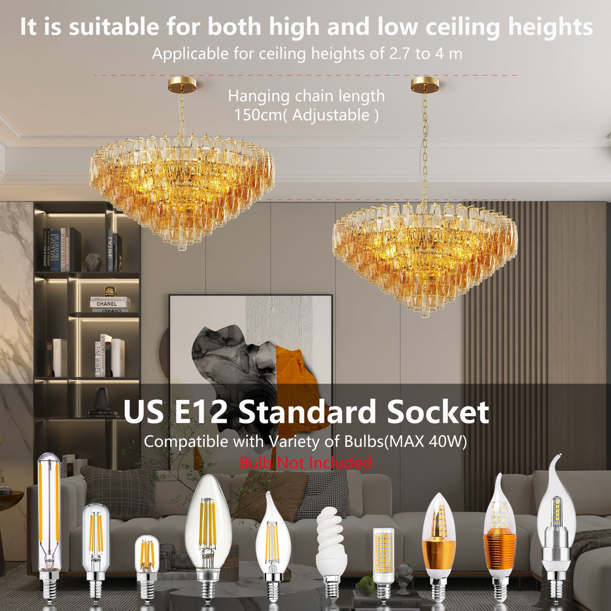 Extra Large 14-Light Gold Modern Round Chandelier