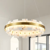 Round Alabaster Chandelier with Gold Frame | OROA