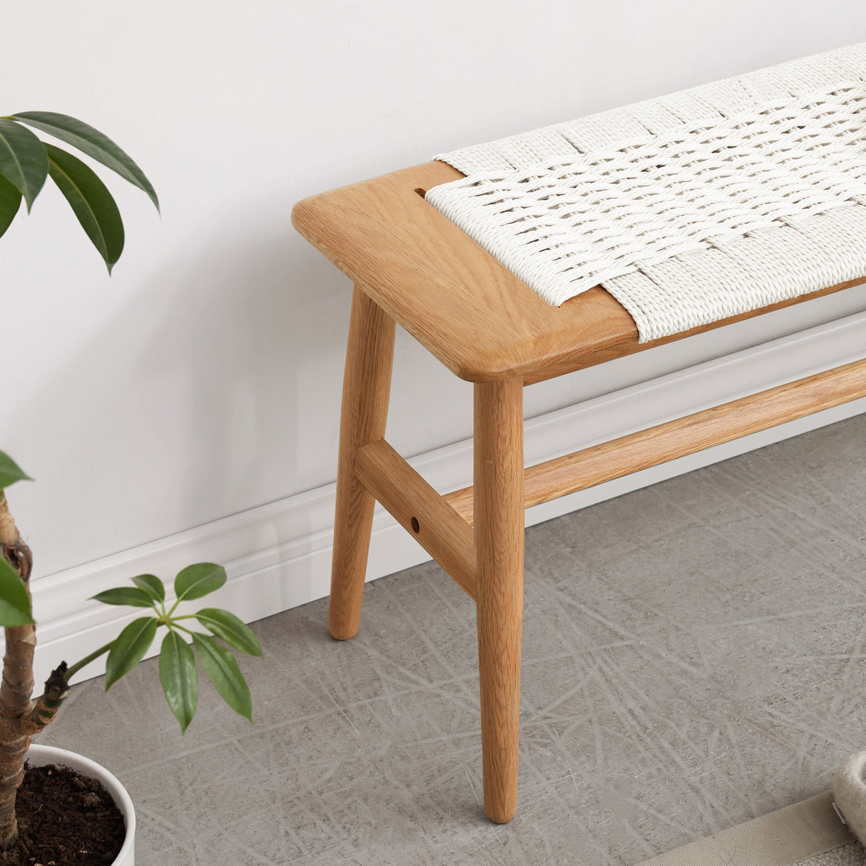 Oak Wood Dining Bench with Handwoven Cane - OROA
