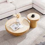 Natural Round Coffee Table with Sintered Stone Top - OROA