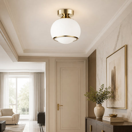 Gold Opal Glass Dimmable LED Ceiling Lamp — installed in an entryway