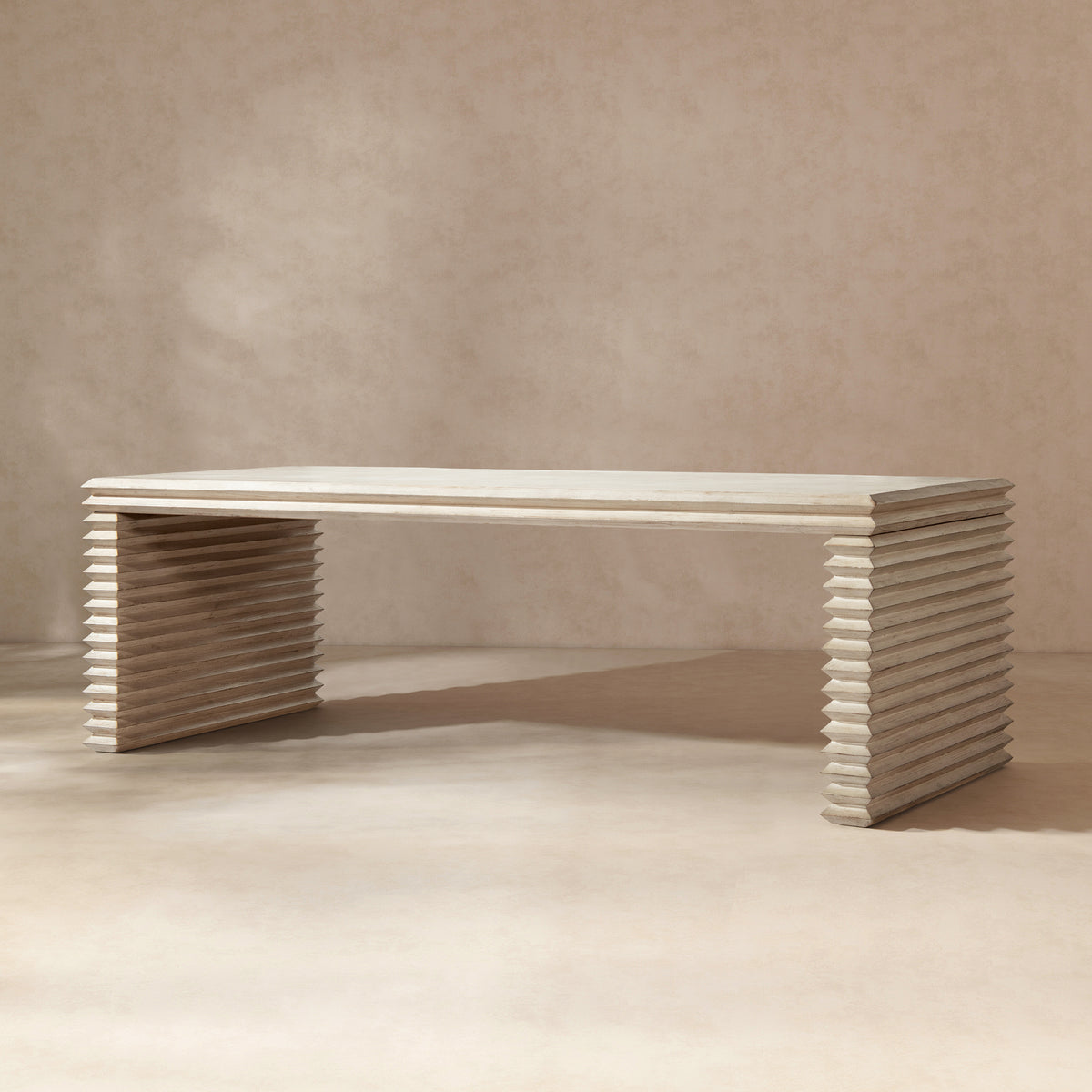Veda Whitewashed Reclaimed Pine Geometric Waterfall Dining Table, Seats up to 8 - OROA Online Furniture