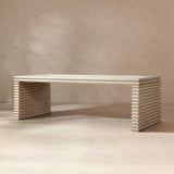 Veda Whitewashed Reclaimed Pine Geometric Waterfall Dining Table, Seats up to 8 - OROA Online Furniture