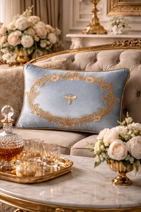 Venice Blue Silk Velvet Throw Pillow Cover 12 X 20