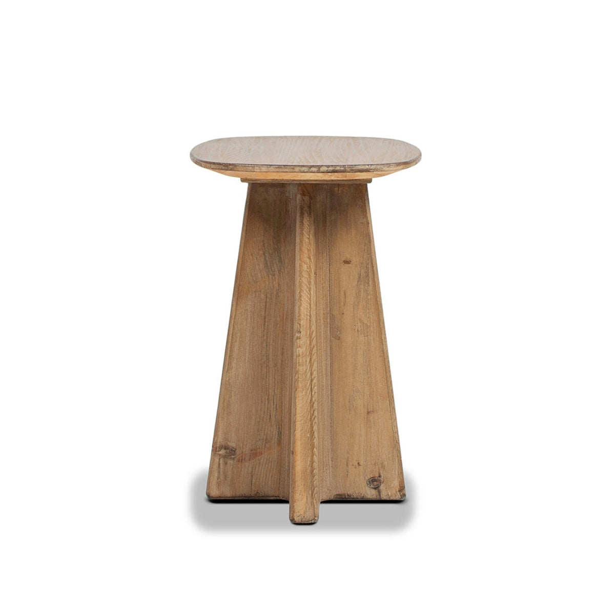 Clarence Rectangular End Table with Sculptural Pedestal Base, Antique Natural Brown Reclaimed Pine - OROA Online Furniture