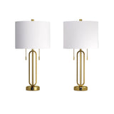 Gold Metal USB-C Pull-Chain Table Lamps — pair on a white background