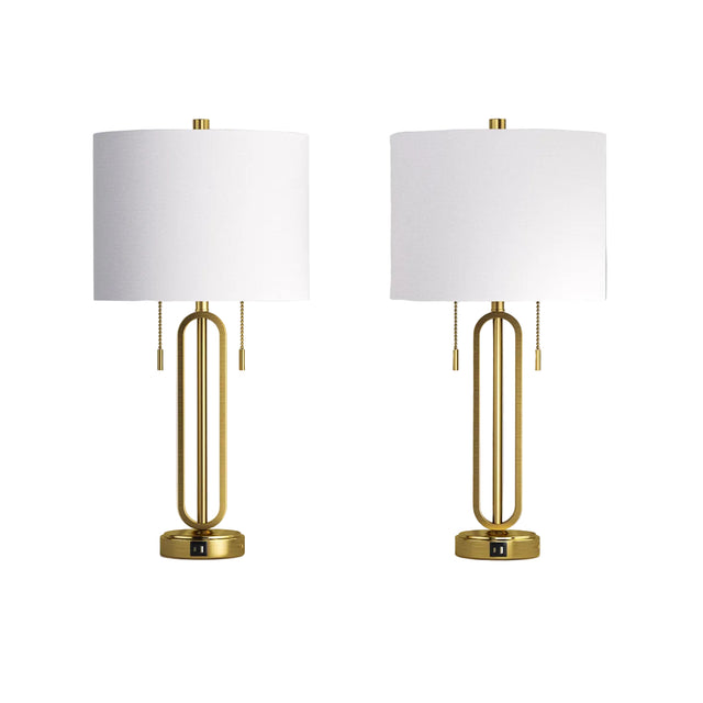 Gold Metal USB-C Pull-Chain Table Lamps — pair on a white background