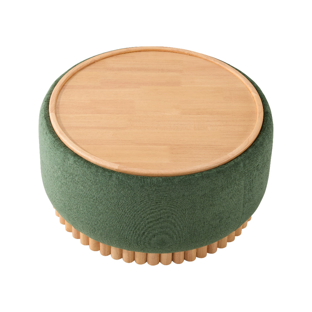 Green Chenille Storage Ottoman with Reversible Tray | Catchy