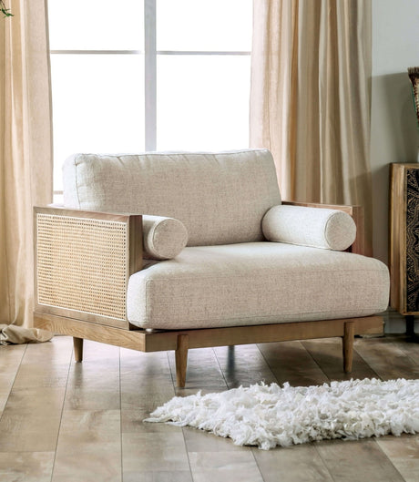 Beige Lounge Chair with Light Oak and Rattan | Maison Naturelle