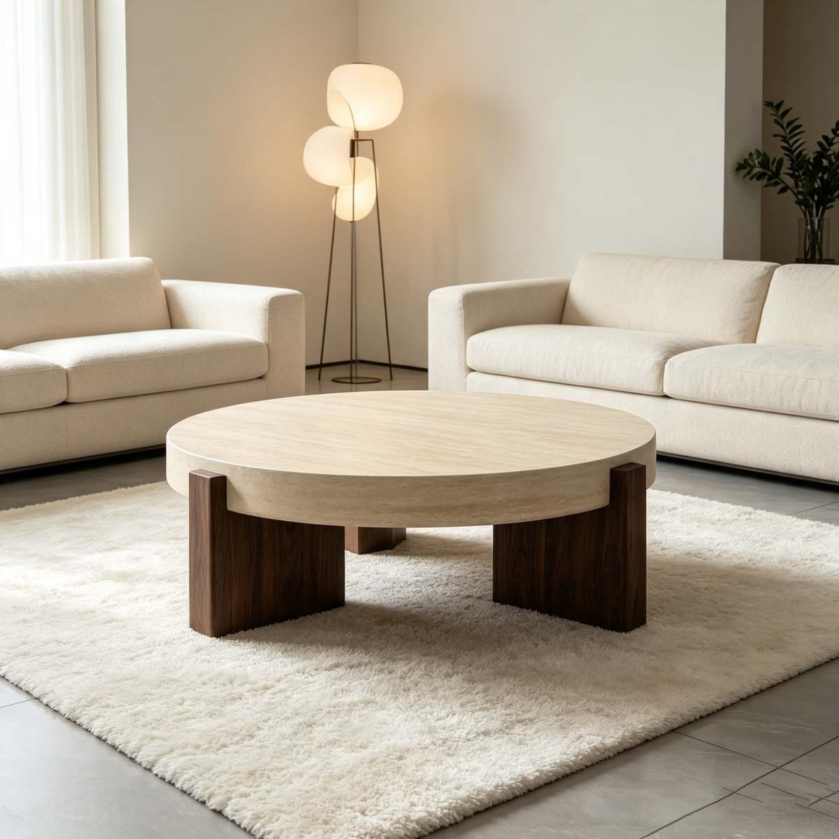 Round Travertine Top Coffee Table | Maison Naturelle