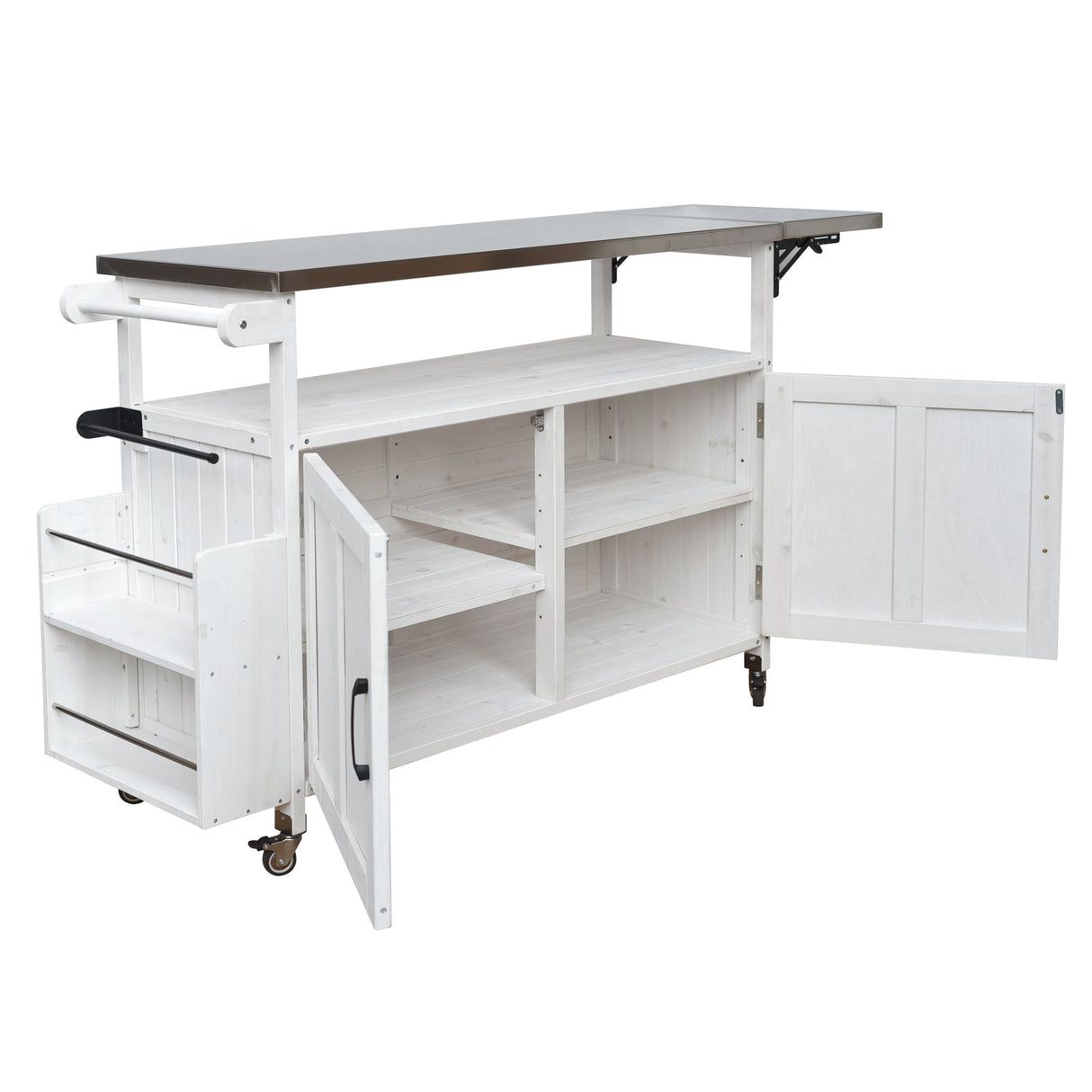 Foldable Outdoor Kitchen Island Patio Cart - White