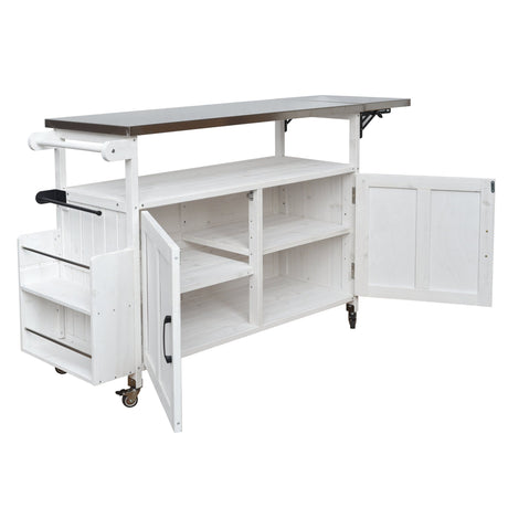 Foldable Outdoor Kitchen Island Patio Cart - White