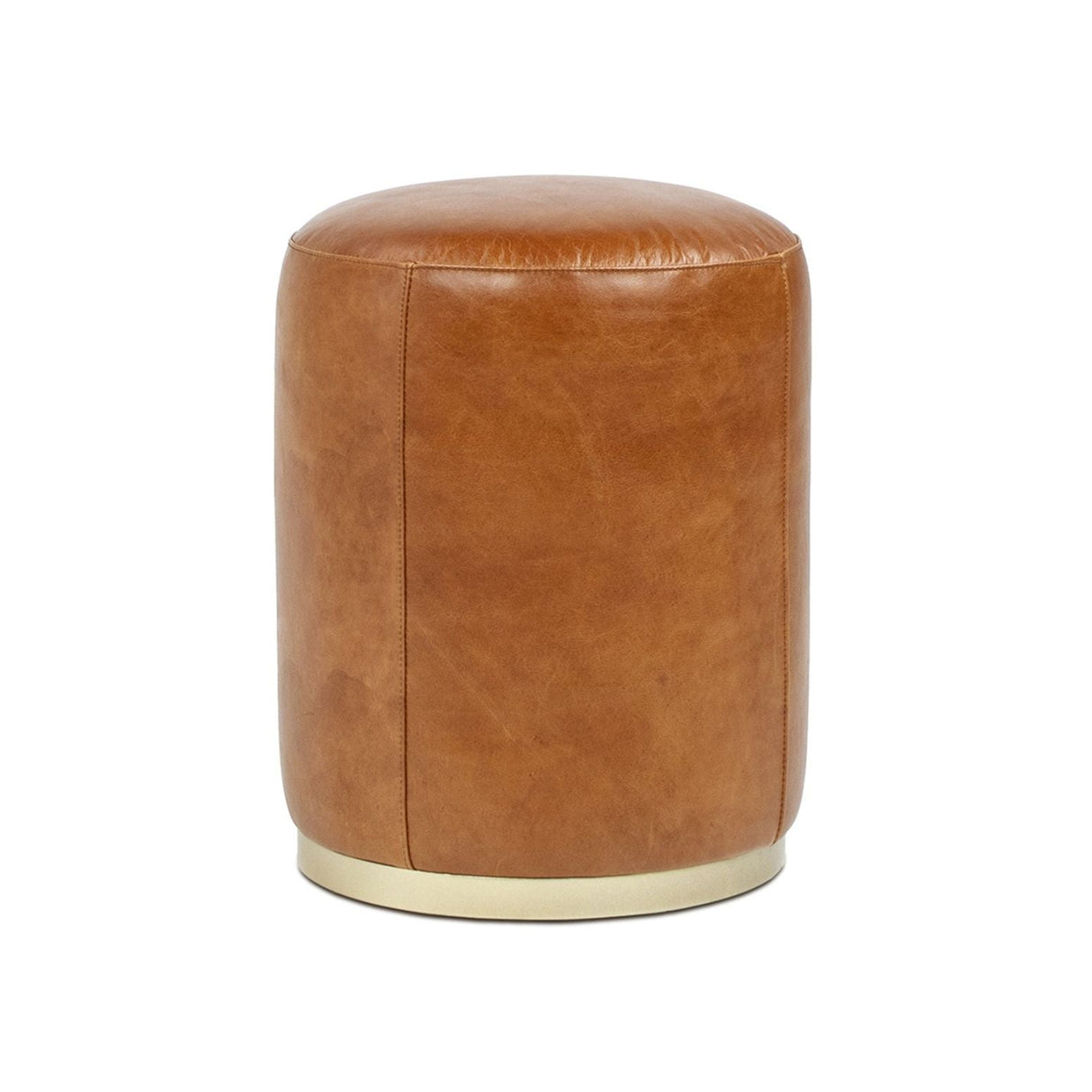 Round Brown Leather Ottoman - OROA
