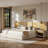 Capri Extended Headboard Cane Platform Bed, Antique White Polyester - OROA Online Furniture