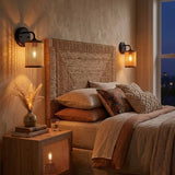 Black Rattan Wall Sconce Wicker - OROA