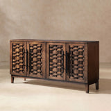 Koa Woven Wood 4-Door Sideboard, Dark Brown Reclaimed Pine - OROA Modern Furniture