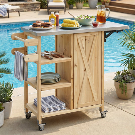 Foldable Outdoor Kitchen Island Patio Kitchen Island - Wood