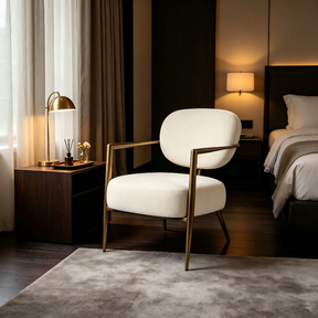 Cream Textured Accent Chair with Bronze Metal Frame | Catchy