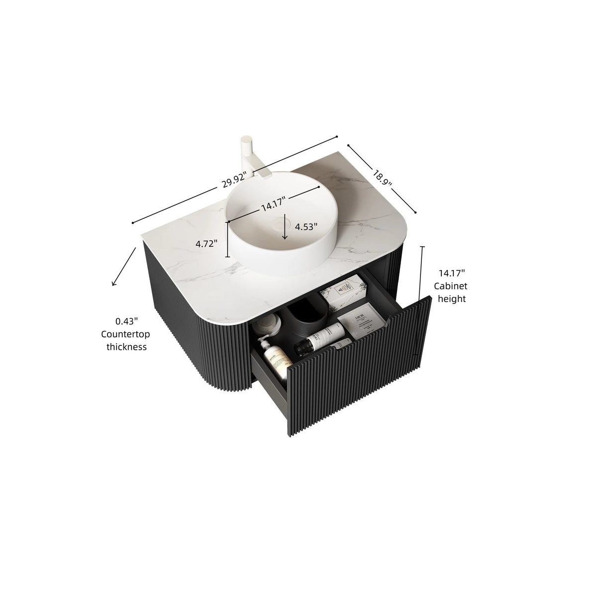 Ceramic Bathroom Vanity & Sink with Floating Curved Edges - OROA
