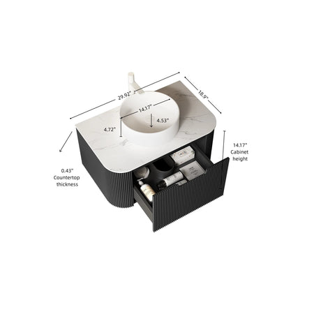 Ceramic Bathroom Vanity & Sink with Floating Curved Edges - OROA