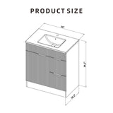 Walnut-Look Fluted Bathroom Vanity with Ceramic Sink — dimension diagram