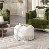 Round Upholstered Accent Ottoman - Almond White