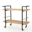 Modern Industrial Bar Cart with Shelving and Casters, Natural Wood and Metal - OROA Online Furniture