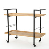 Modern Industrial Bar Cart with Shelving and Casters, Natural Wood and Metal - OROA Online Furniture