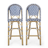 Outdoor Bar Stool Rattan - Navy Blue & White (S/2)