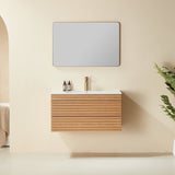 Wall Mounted Floating Single Vanity Cabinet with Ceramic Top - OROA